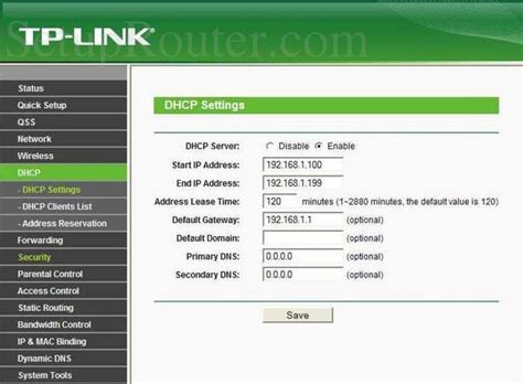 dhcp settings tp link